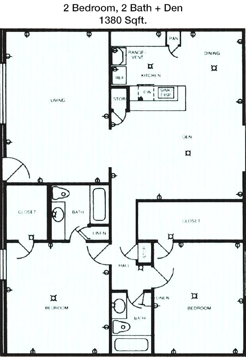 1,380 sq ft floorplan layout