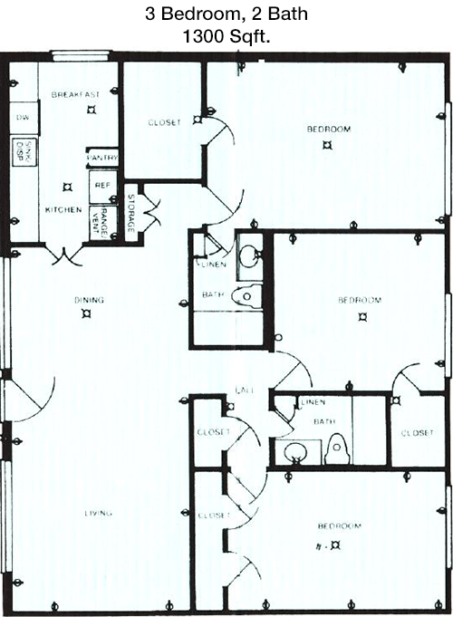1,300 sq ft floorplan layout