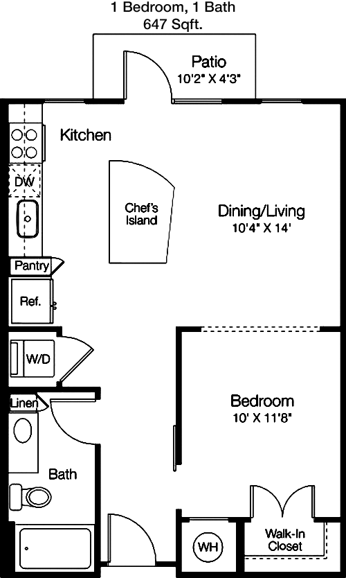 647 sq ft floorplan layout