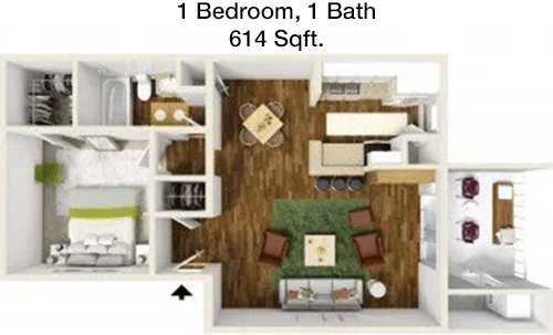 614 sq ft floorplan layout