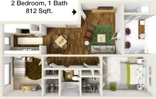 812 sq ft floorplan layout
