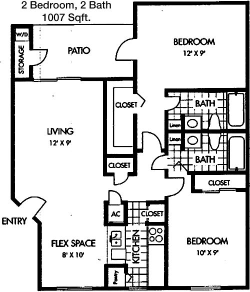 1,007 sq ft floorplan layout