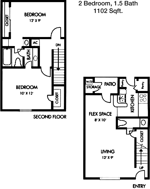 1,102 sq ft floorplan layout
