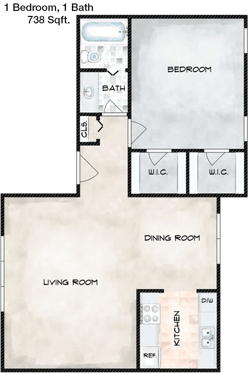 738 sq ft floorplan layout
