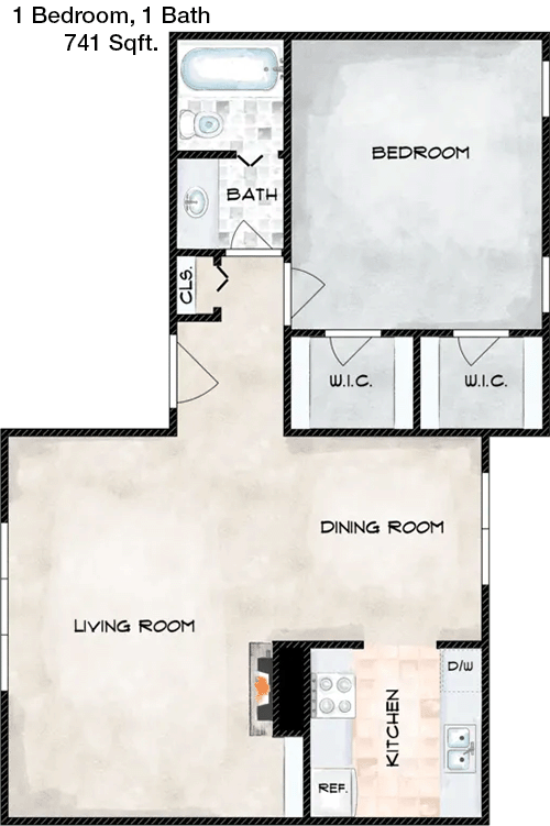 741 sq ft floorplan layout