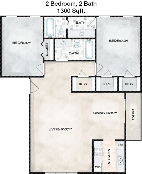 1,300 sq ft floorplan layout