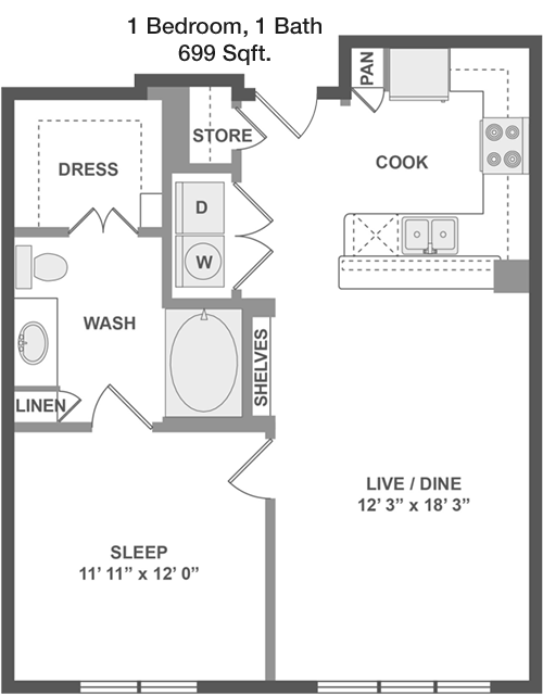 699 sq ft floorplan layout