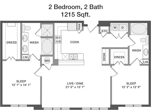 1,215 sq ft floorplan layout