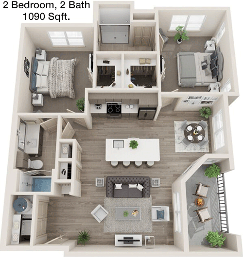 1,090 sq ft floorplan layout
