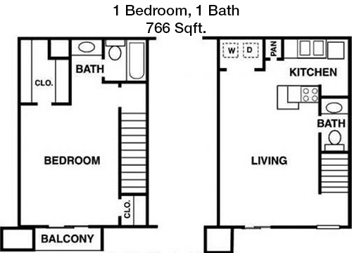 766 sq ft floorplan layout