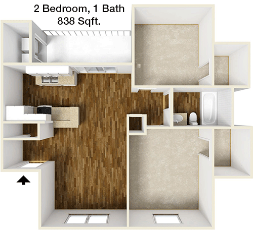 838 sq ft floorplan layout