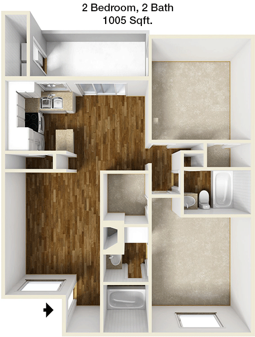 1,005 sq ft floorplan layout