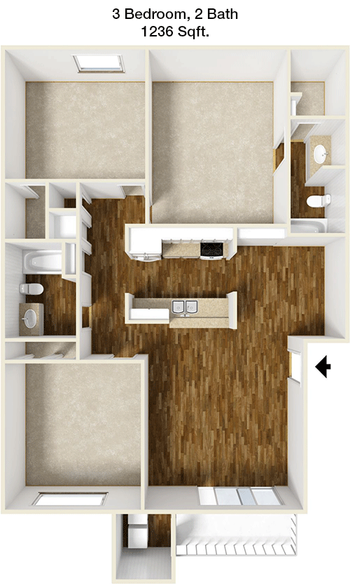 1,236 sq ft floorplan layout