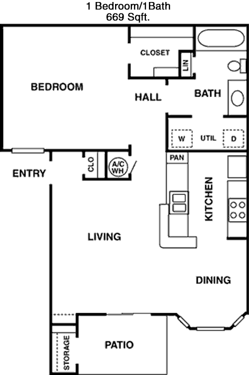 669 sq ft floorplan layout