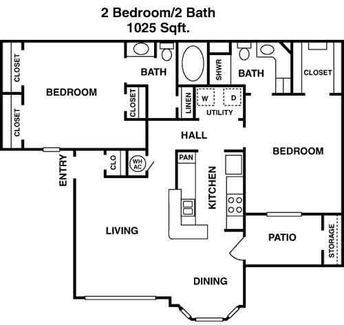 1,025 sq ft floorplan layout