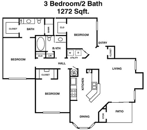 1,272 sq ft floorplan layout
