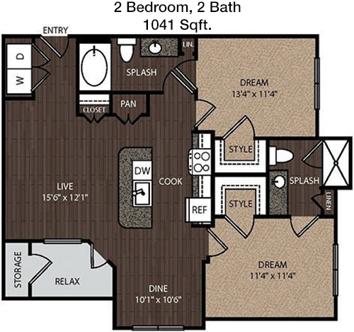 1,041 sq ft floorplan layout
