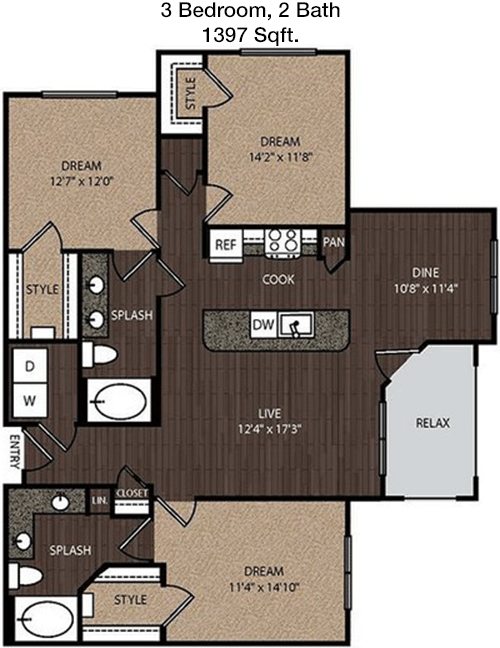 1,397 sq ft floorplan layout