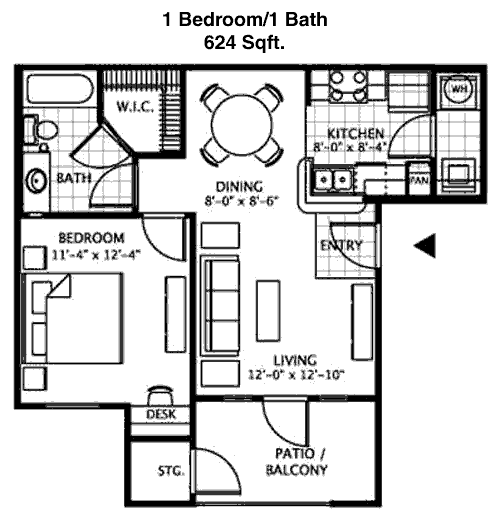 624 sq ft floorplan layout