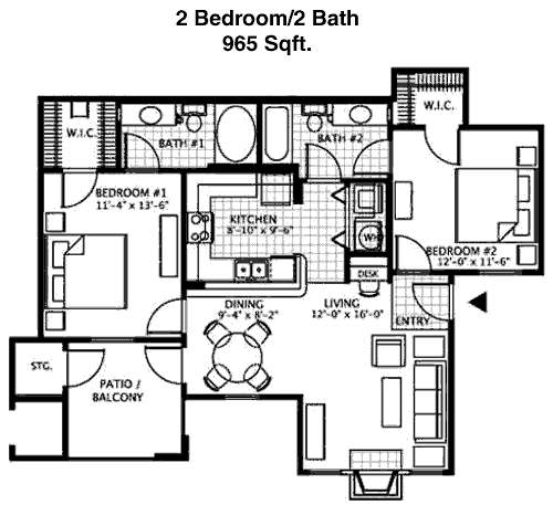 965 sq ft floorplan layout