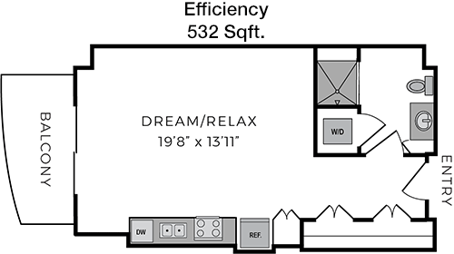 532 sq ft floorplan layout