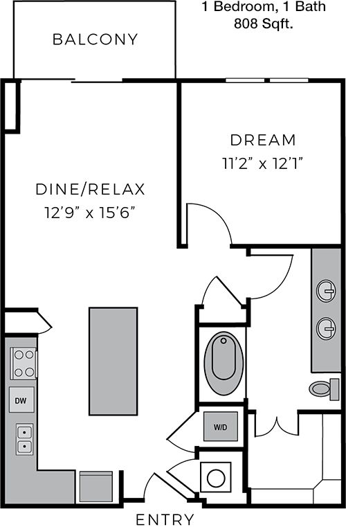 808 sq ft floorplan layout