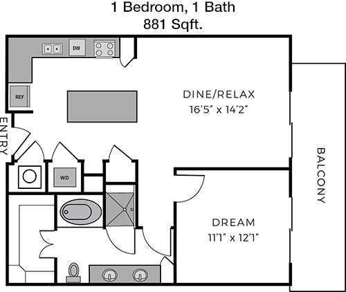881 sq ft floorplan layout