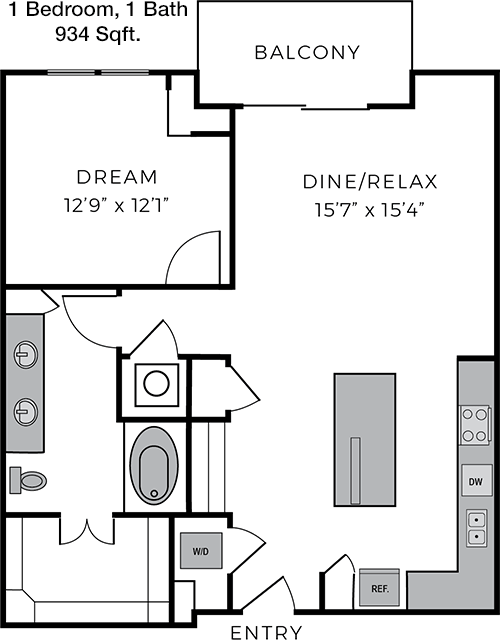934 sq ft floorplan layout