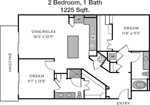 1,225 sq ft floorplan layout