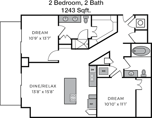 1,243 sq ft floorplan layout