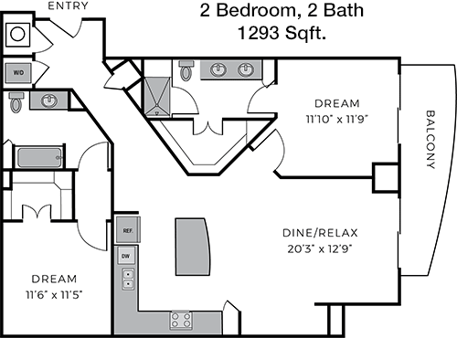1,293 sq ft floorplan layout