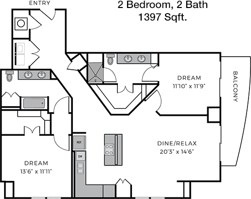1,397 sq ft floorplan layout