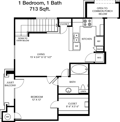 713 sq ft floorplan layout