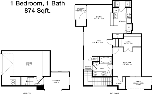 874 sq ft floorplan layout