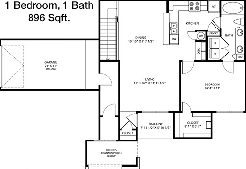896 sq ft floorplan layout