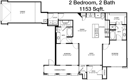 1,153 sq ft floorplan layout