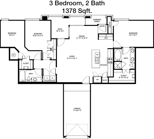 1,378 sq ft floorplan layout