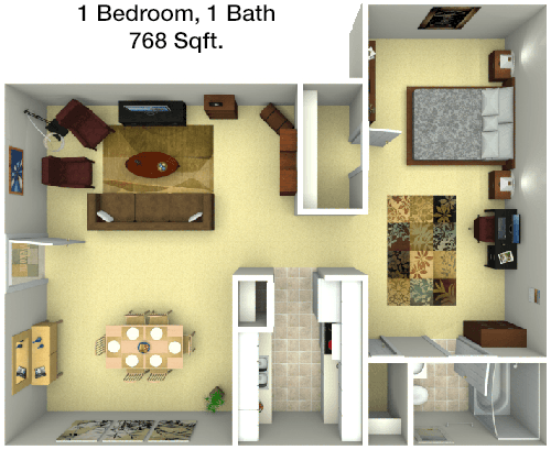 768 sq ft floorplan layout