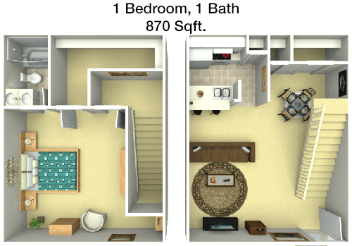 870 sq ft floorplan layout