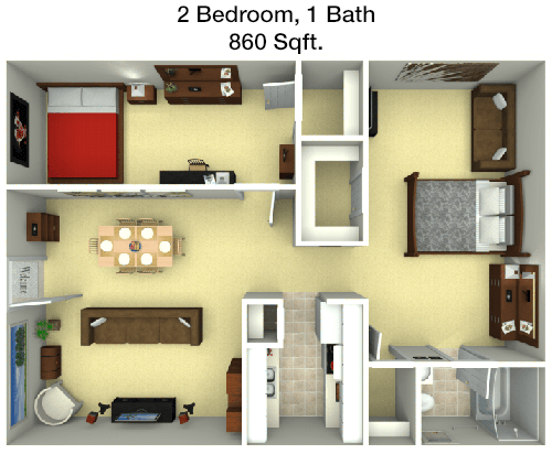 860 sq ft floorplan layout