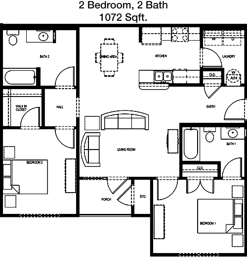 1,072 sq ft floorplan layout
