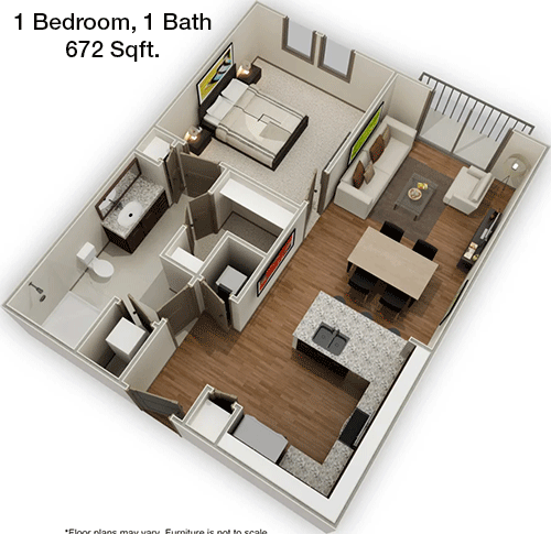 672 sq ft floorplan layout
