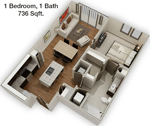 736 sq ft floorplan layout