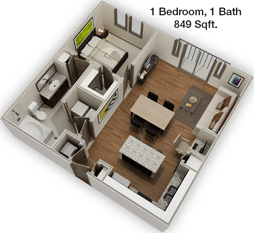 849 sq ft floorplan layout