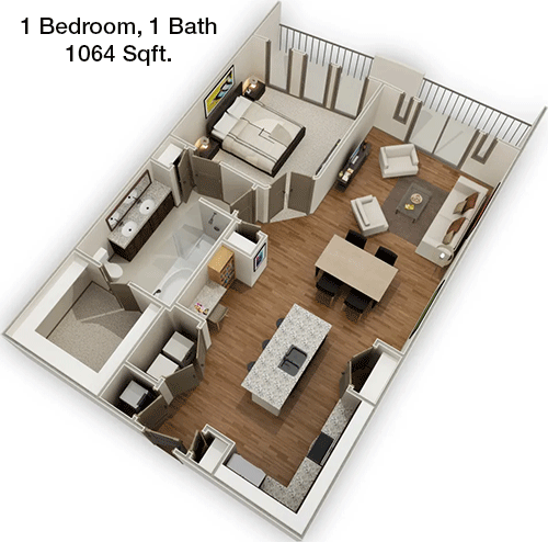 1,064 sq ft floorplan layout