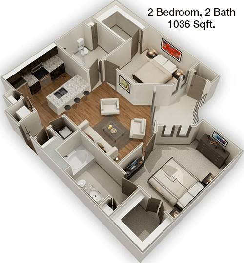 1,036 sq ft floorplan layout