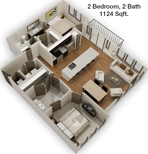 1,124 sq ft floorplan layout