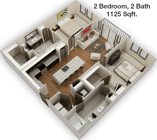 1,125 sq ft floorplan layout