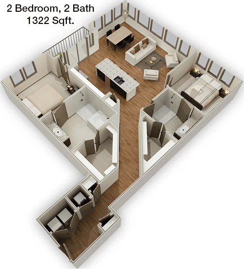 1,322 sq ft floorplan layout