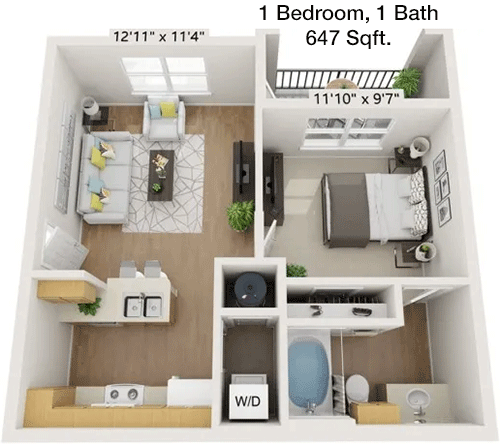 647 sq ft floorplan layout